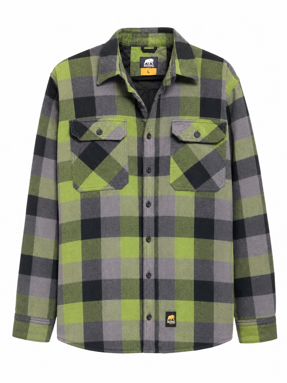 Berne Workwear Quilt-Lined Flannel Shirt Jacket Green Plaid